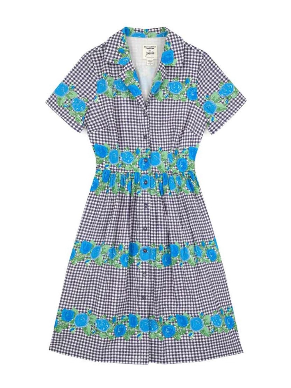 New Horrockses X Joanie Montana Gingham Floral Shirt Dress Vintage Style US 10